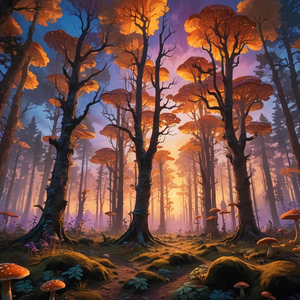 Mystical Glowing Forest in Fauvist Painterly Style