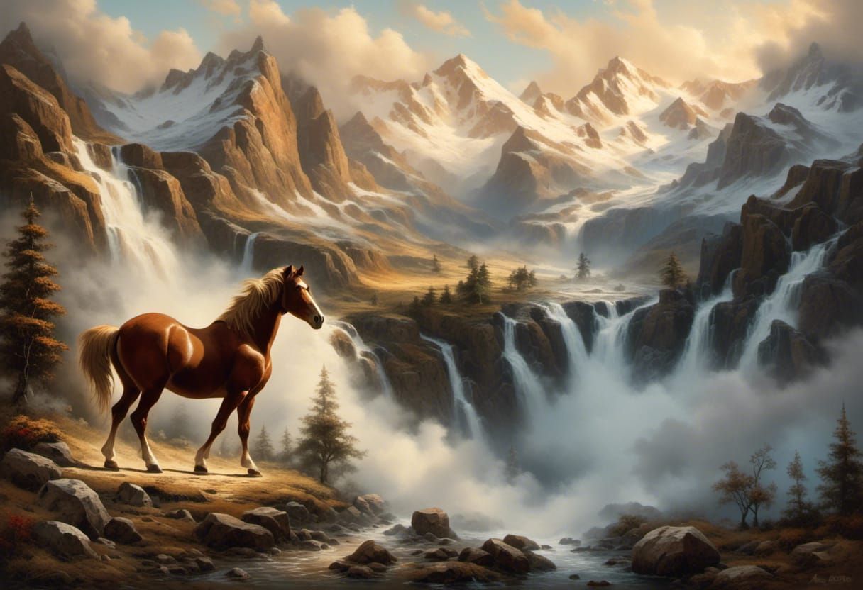 Wild Horses Galloping: Vintage Film Noir Landscape