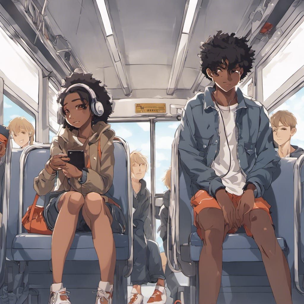 Teenagers Listening to Music in Anime Style
