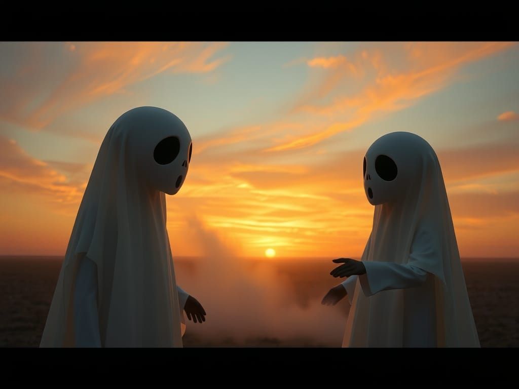 Intricate Ivory-White Figure in Necromantic Sunset