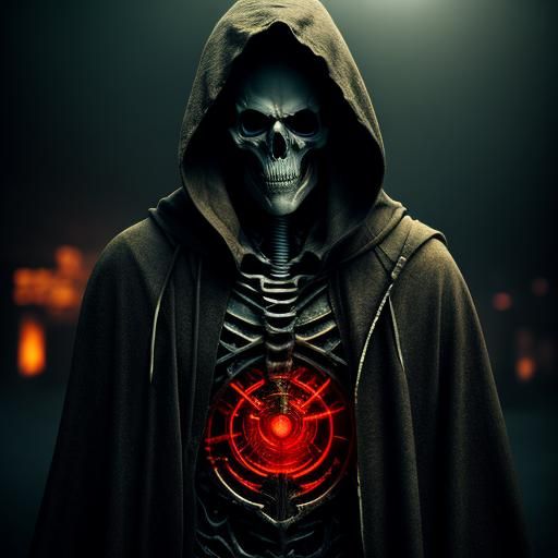 Hooded Skeleton with Glowing Eyes in HDR
