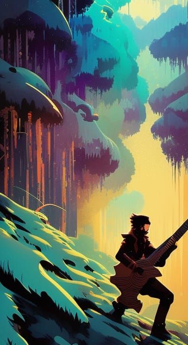 Wolfman Guitar Player in Composite Art Style