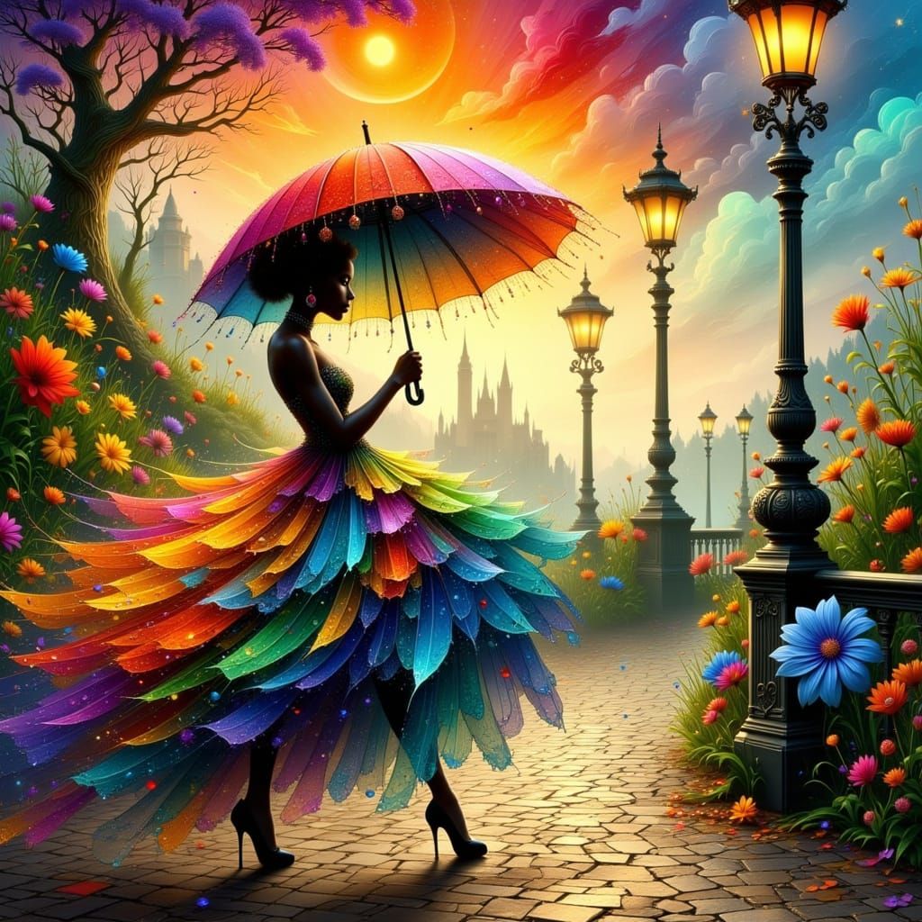 Elegant Woman with Umbrella in Hyperrealistic Style