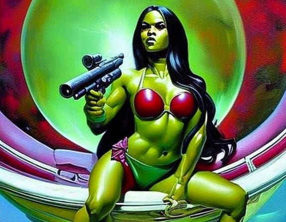 Gamora in Bubble Bath as Fantasy Oil Painting