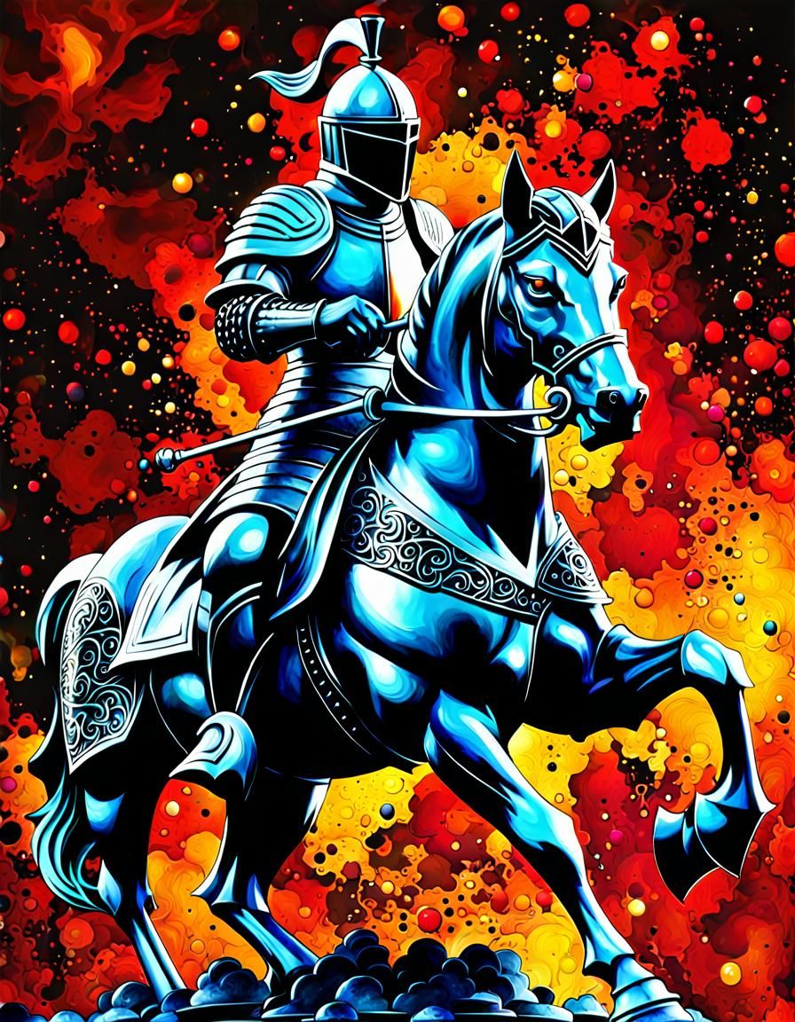 Surreal Knight Chess Piece in Splatter Art Style