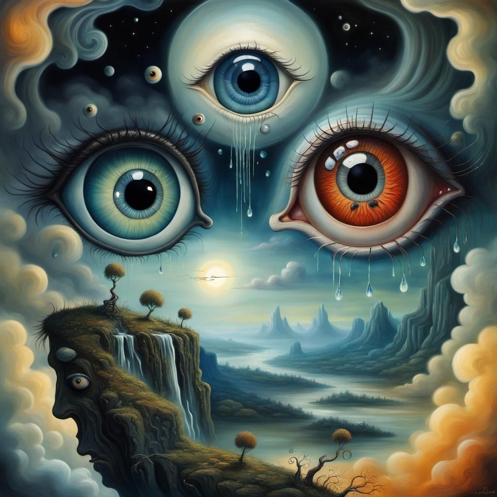 Surreal All-Seeing Eyes in Whimsical Landscape
