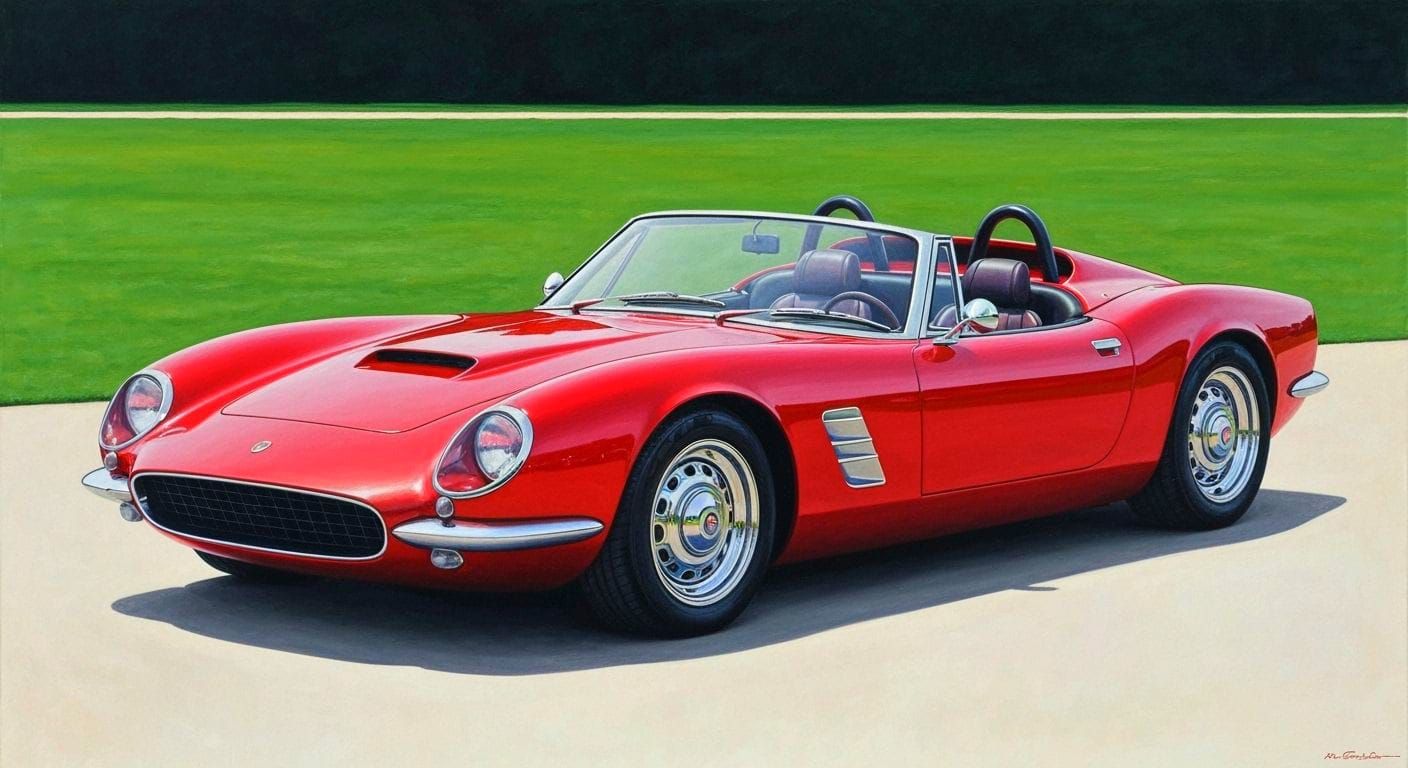 Retro-Modern Ruby Red Sports Car in Dramatic Light