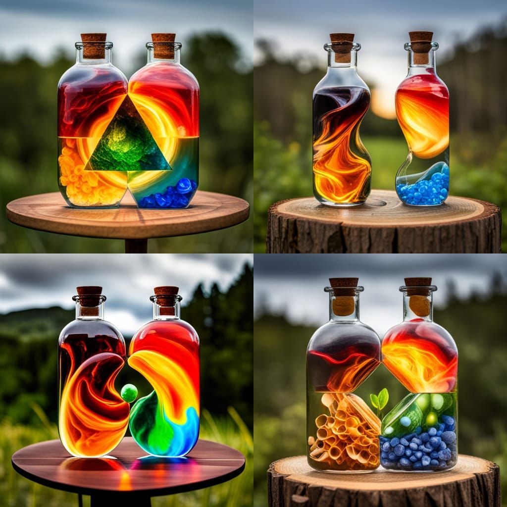 Four Elements Artistically Encapsulated in Bottle