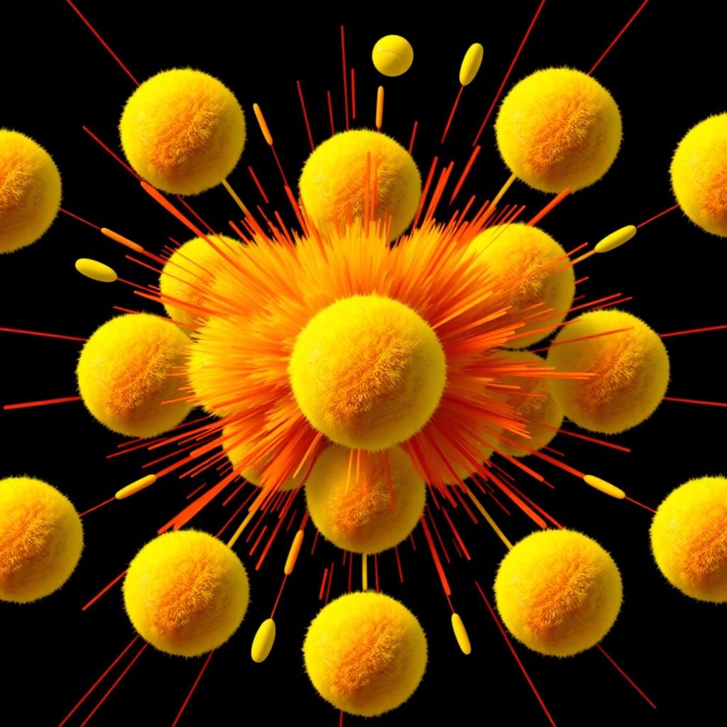 Vibrant Tennis Balls Erupt from a Black Background in a Dyna...