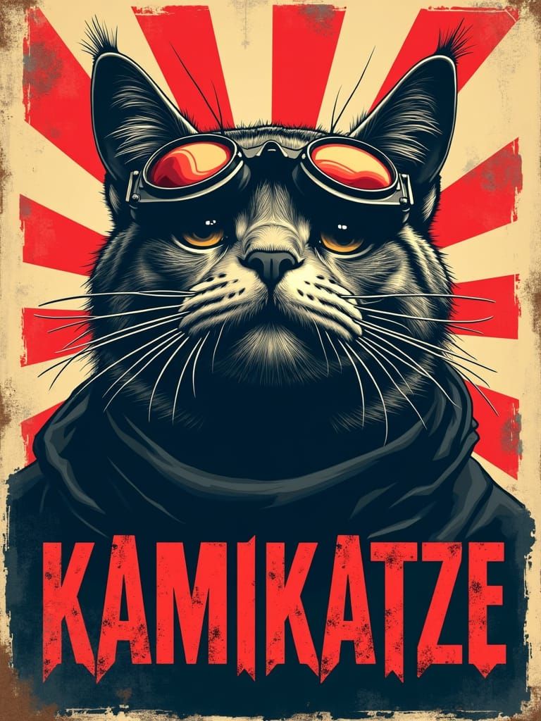 Fearless Feline: Retro Propaganda Poster Art