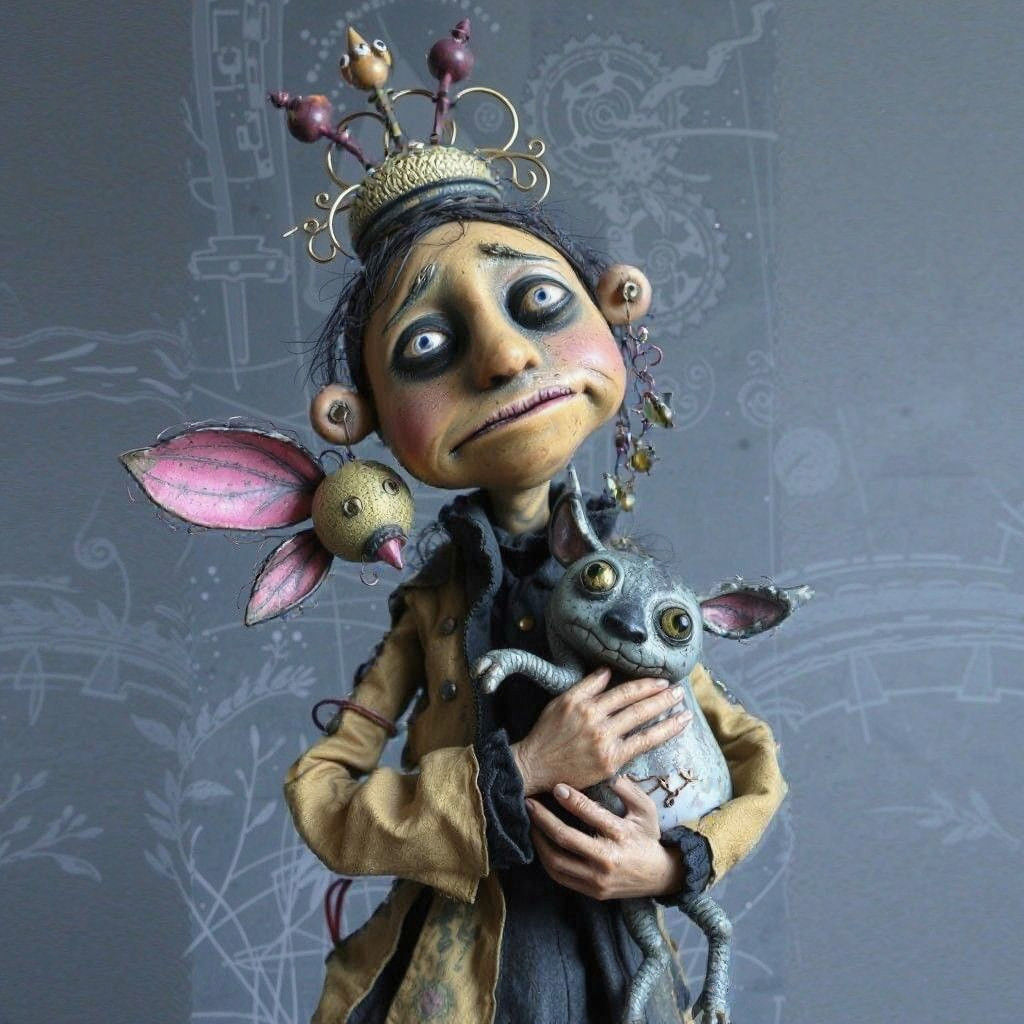 Whimsical Folk Art Assemblage in a Distressed Universe