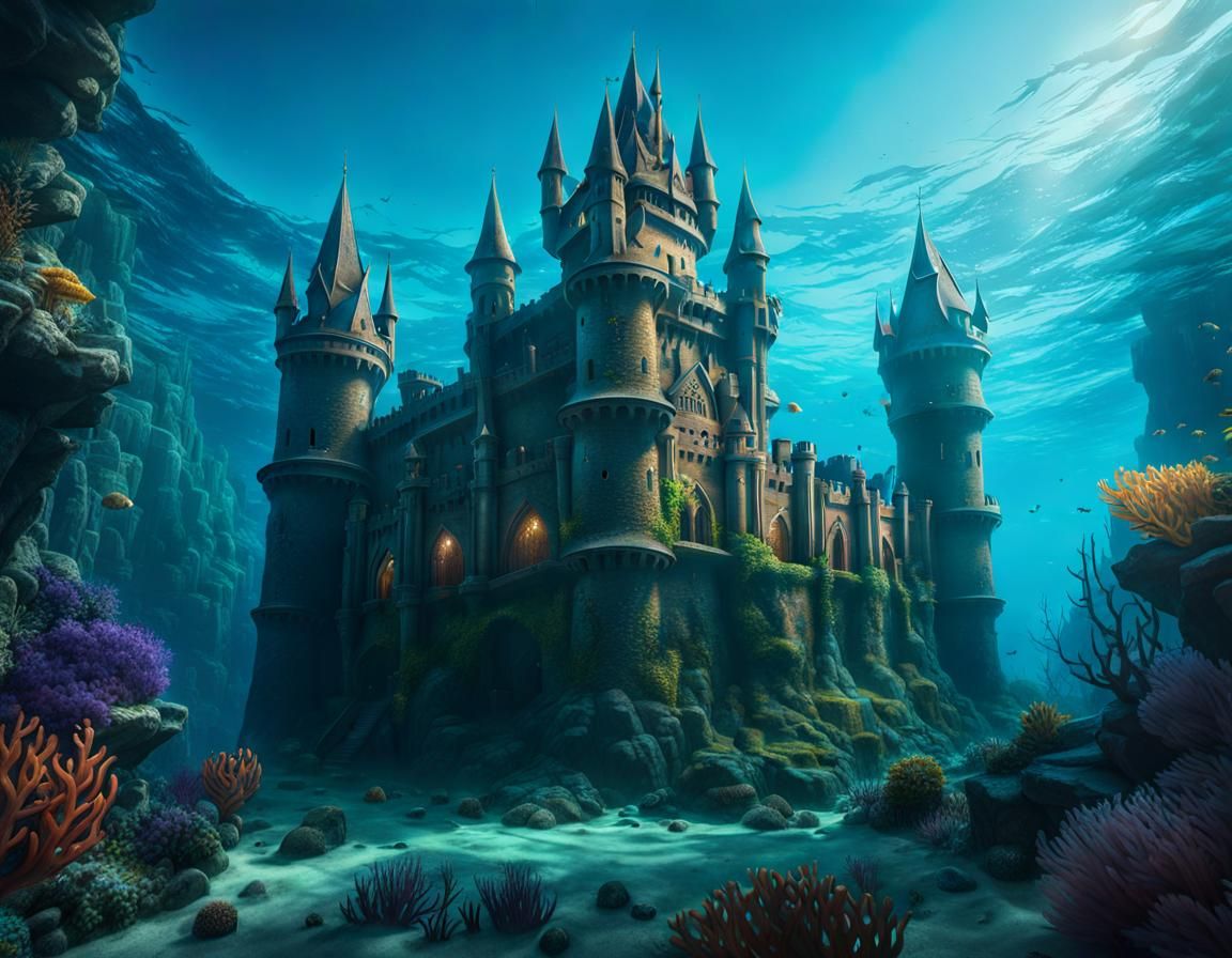 Underwater Medieval Castle in Detailed Matte Painting