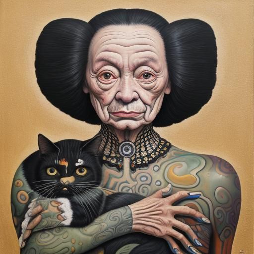 Surreal Nude with Cat, in Dali Style