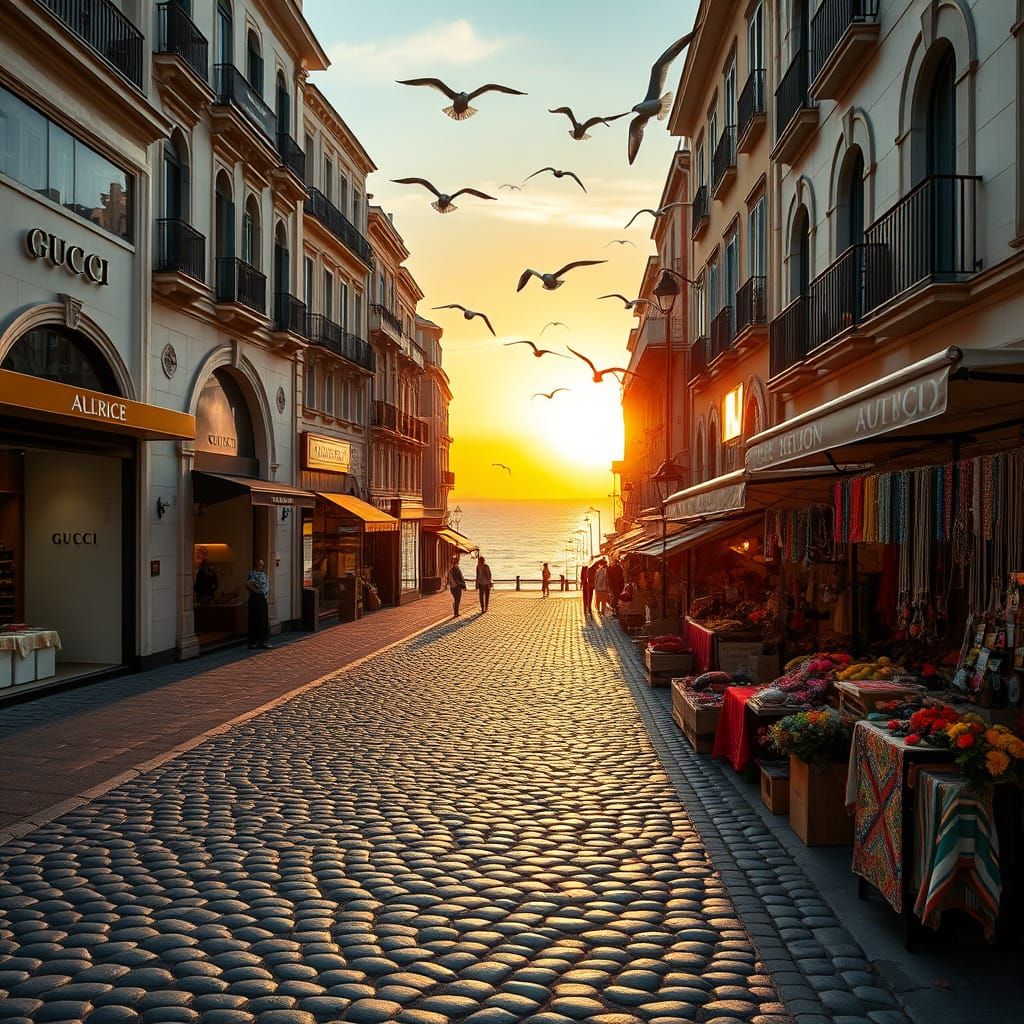 Luxurious Shopping Street with High-End Boutiques and Vibran...