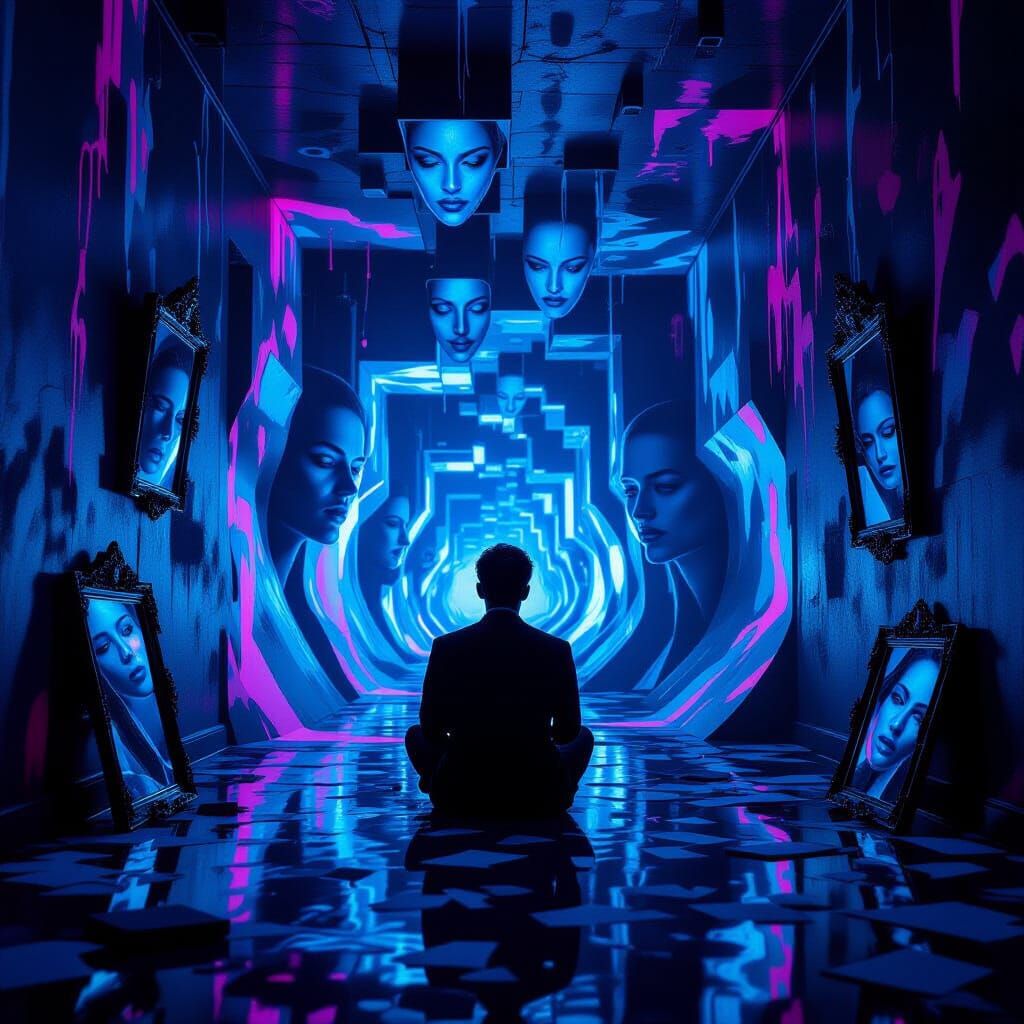 Surreal Figure in a Distorted, Melting Room