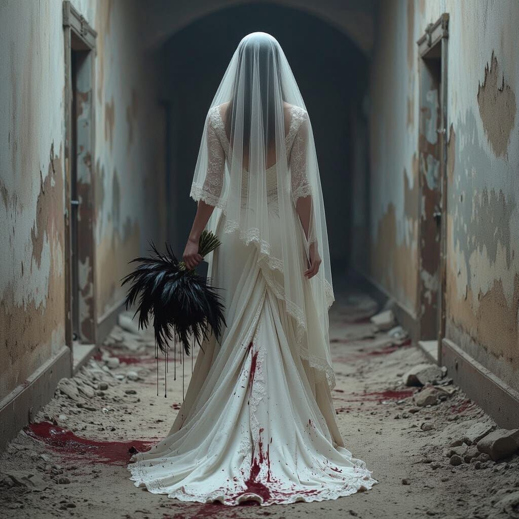 Haunting Bride in Dystopian Landscape