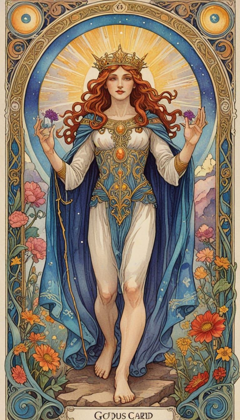 Ethereal God in Art Nouveau Watercolour Tarot