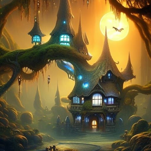 Fairytale City in Clouds with Magical Houses