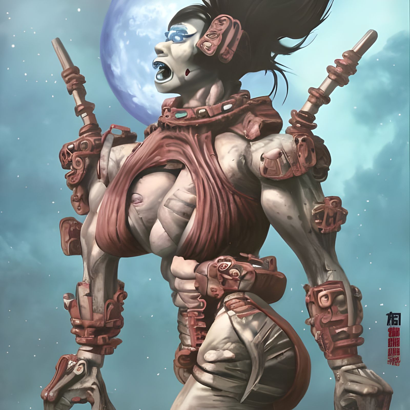 Creepy Muscle Goddess in Hyper Verse Horror Scene