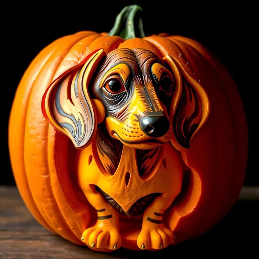 Dachshund Jack O'Lantern: Abstract Art in Complementary Colo...