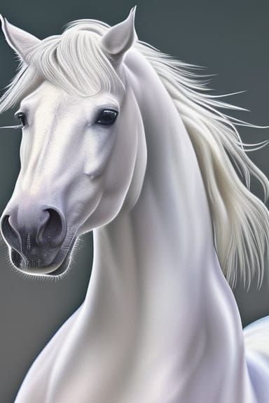 Hyperrealistic Digital Painting of a White Horse Portrait