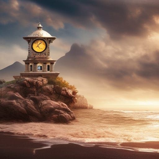 Clock Time Portal on Beach: Digital Matte Painting