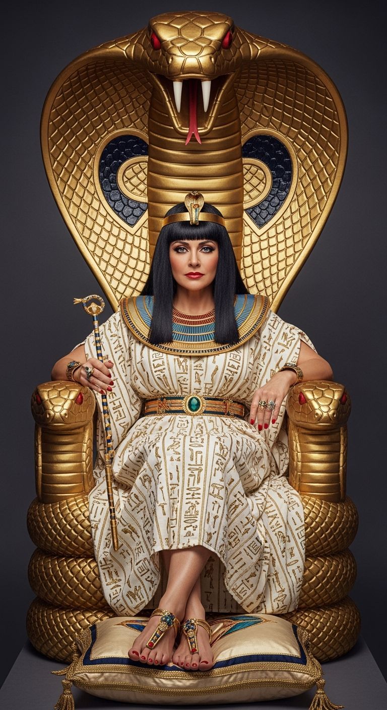 Egyptian Queen on Cobra Throne in Gold Toga