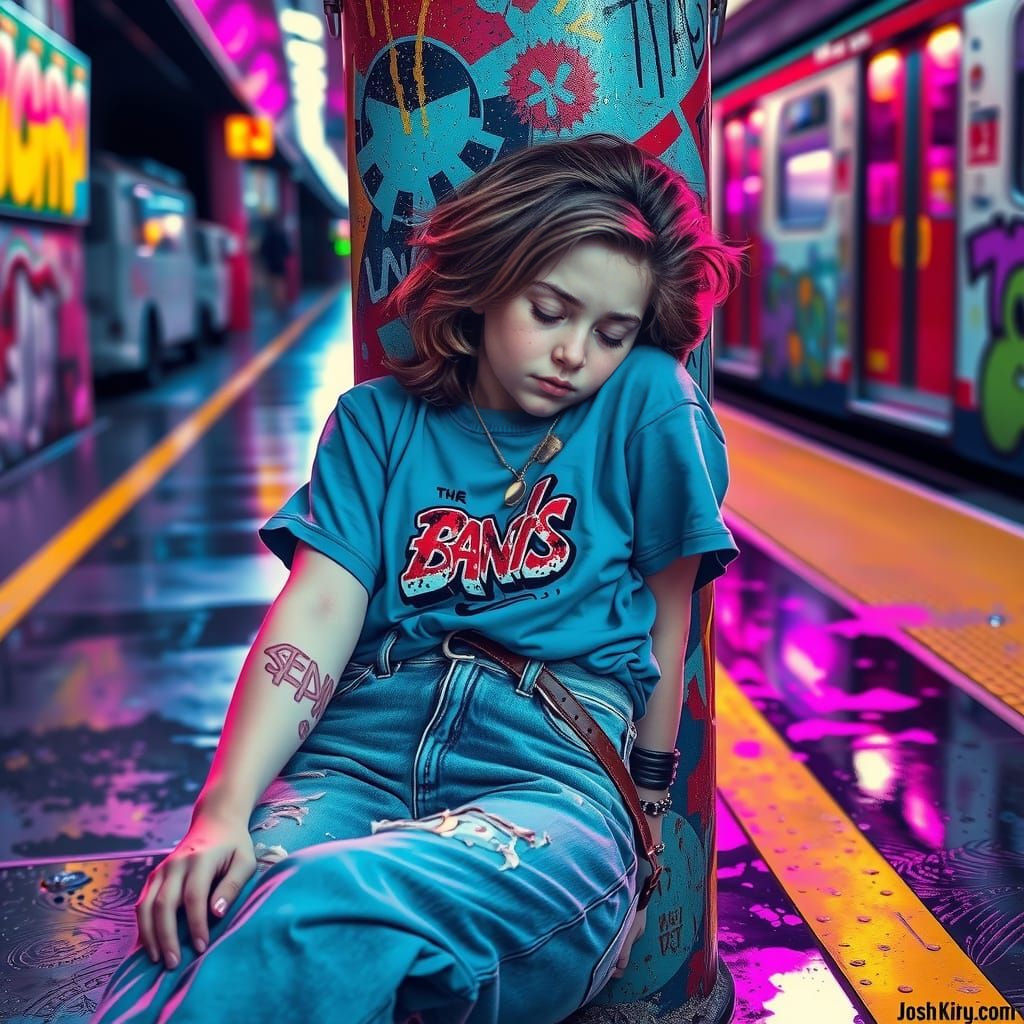 Whimsical Metro Scene in Josh Kirby's Vibrant Comic Style