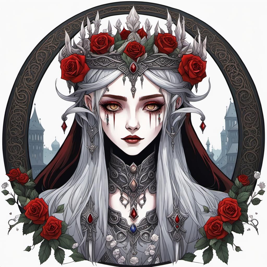 High Gothic Elf Queen in Dark Fantasy Style