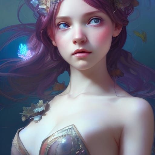 Detailed Fairy Girl Portrait in Art Nouveau Style
