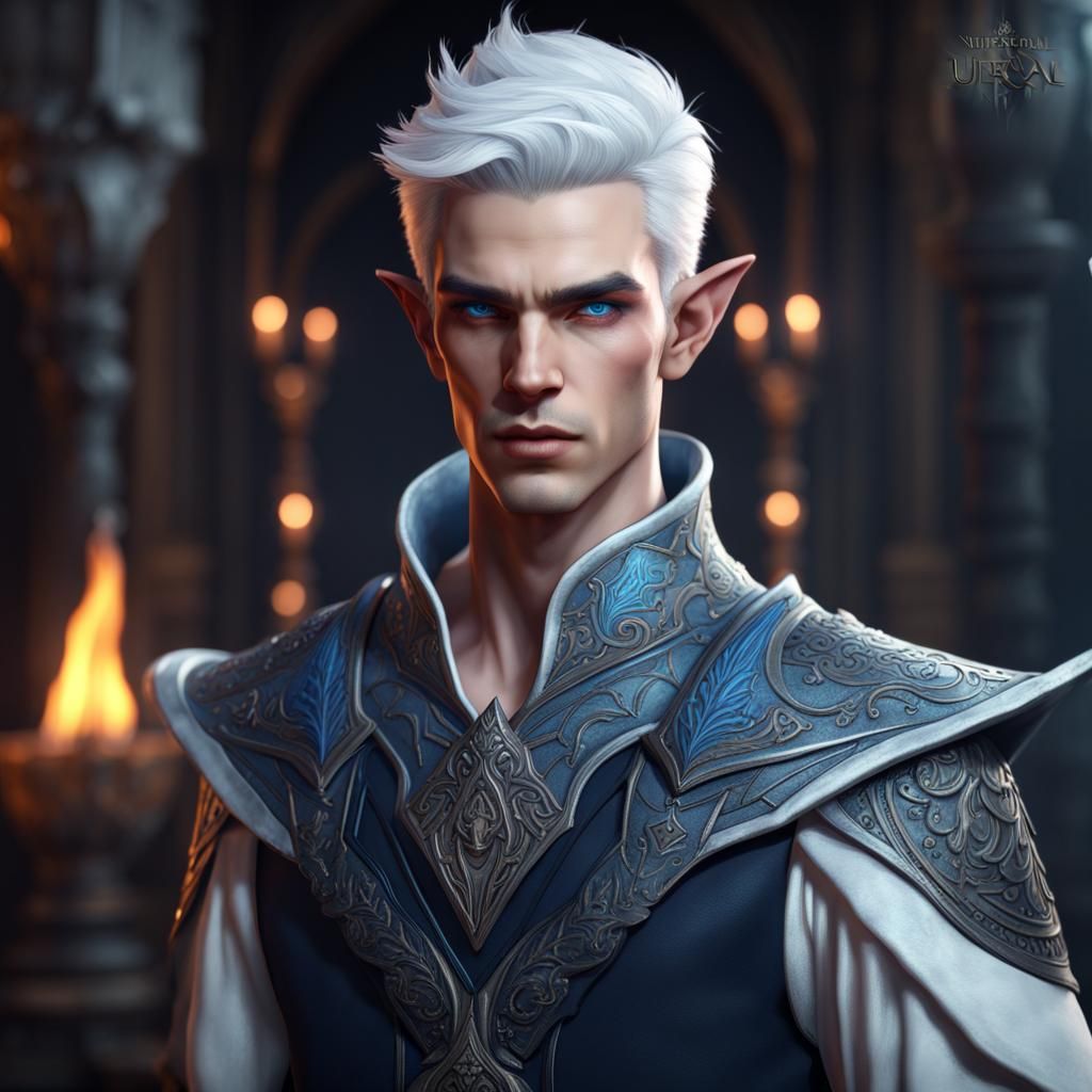 Teen Elf Warlock with White Hair, Fantasy Art