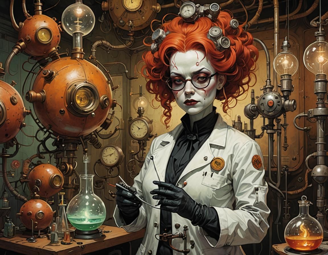 Mad Scientist Girl in Art Brut Style