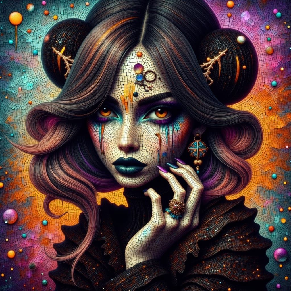 Mosaic Portrait of a Goth Grunge Beauty