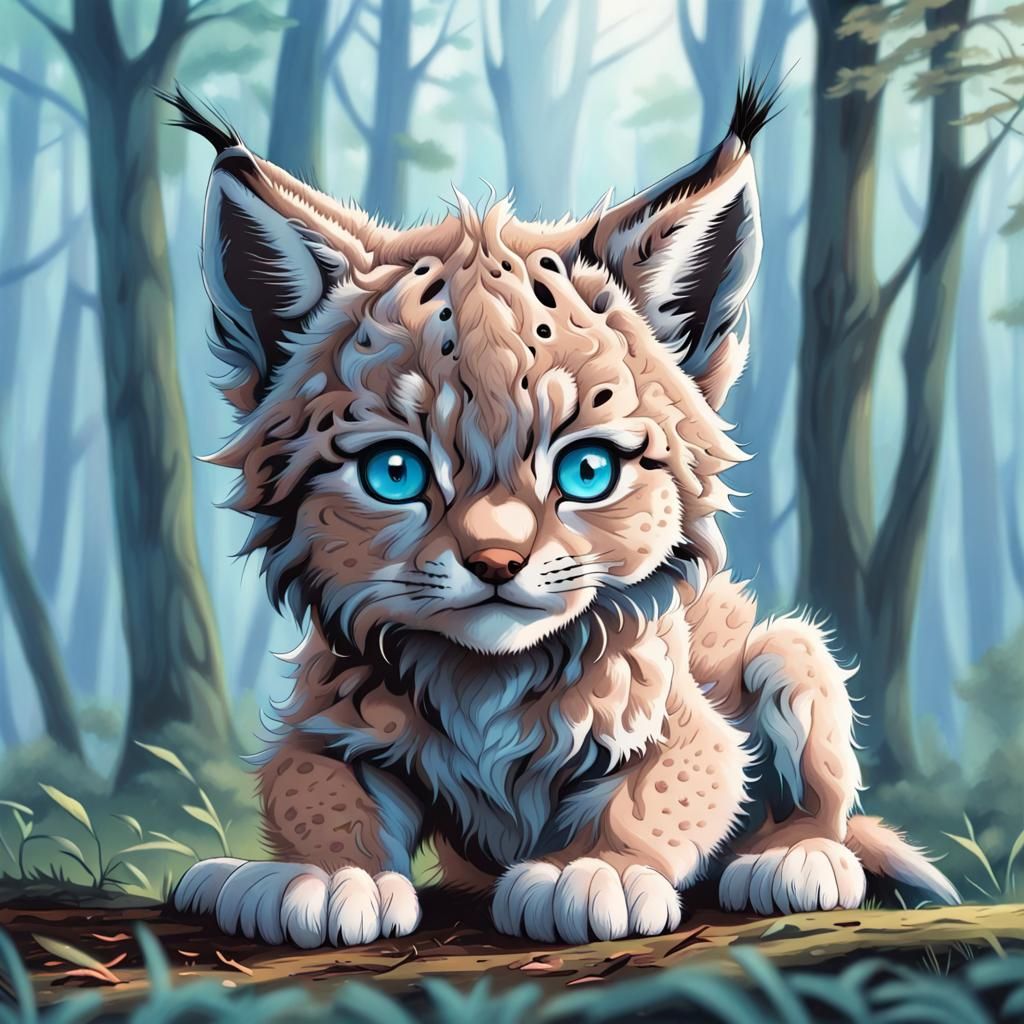 Cute Lynx Cub Illustration in Manga Style