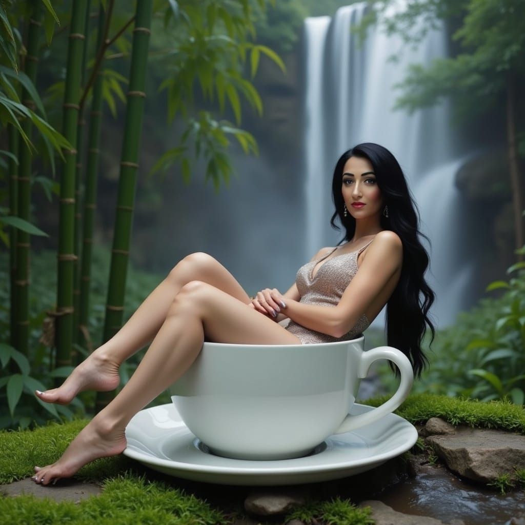 Woman in Coffee Cup: Surreal Digital Art