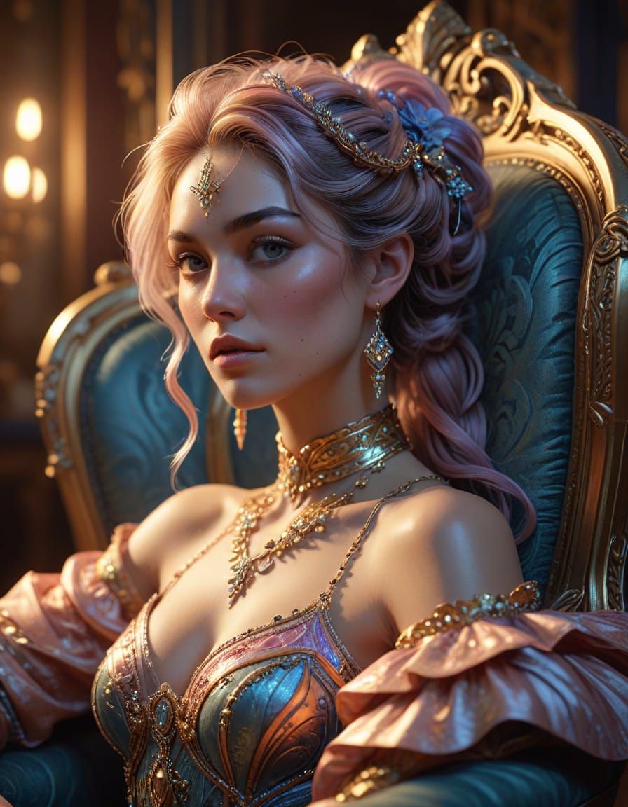 Vibrant Pastel Goddess in Ornate Splendor