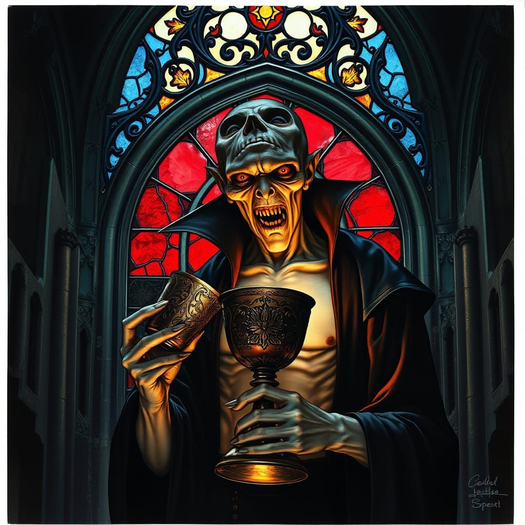 Gothic Vampire in Stained Glass Mosaic