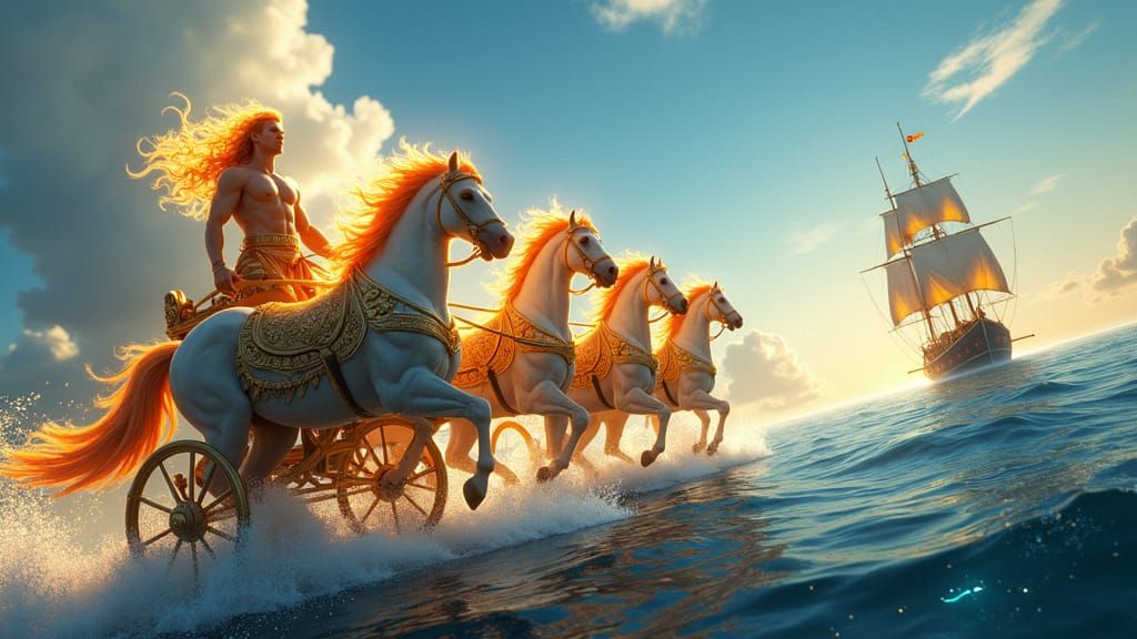 Helios' Chariot and Boat Journey: Hyperrealistic Rendering