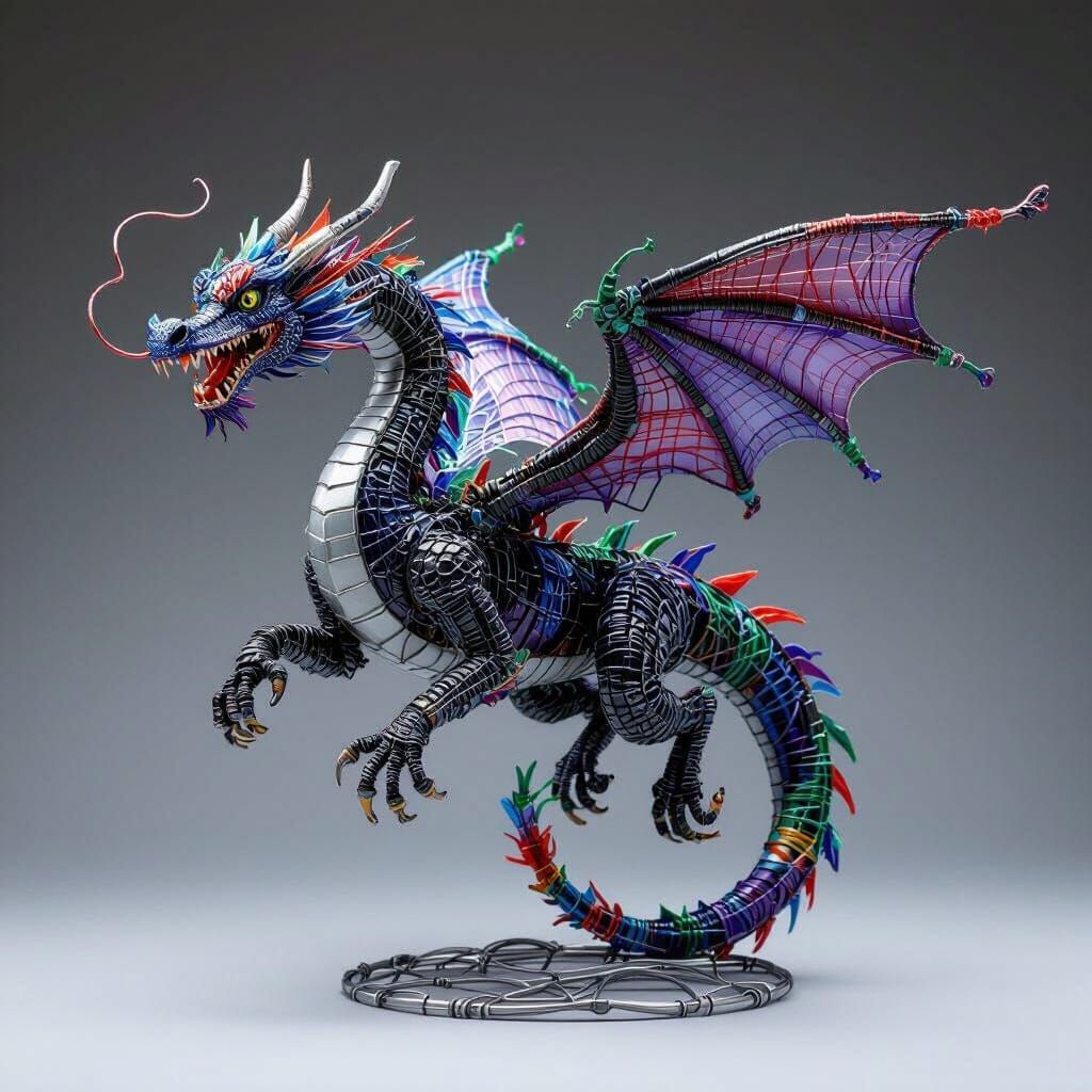 Dragon Sculpture Made of Twisted Colored Wire