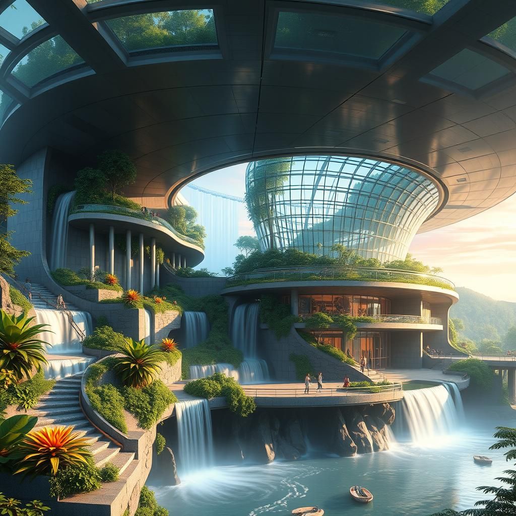 Futuristic Waterfall Building: Eco-Friendly Architecture