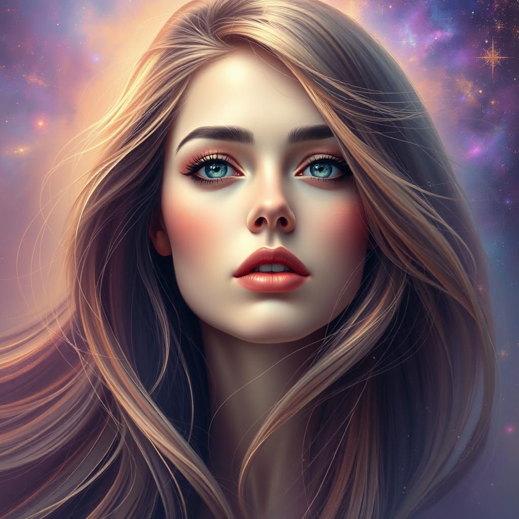 Cosmic Woman: A Surreal Airbrush Galaxy Portrait