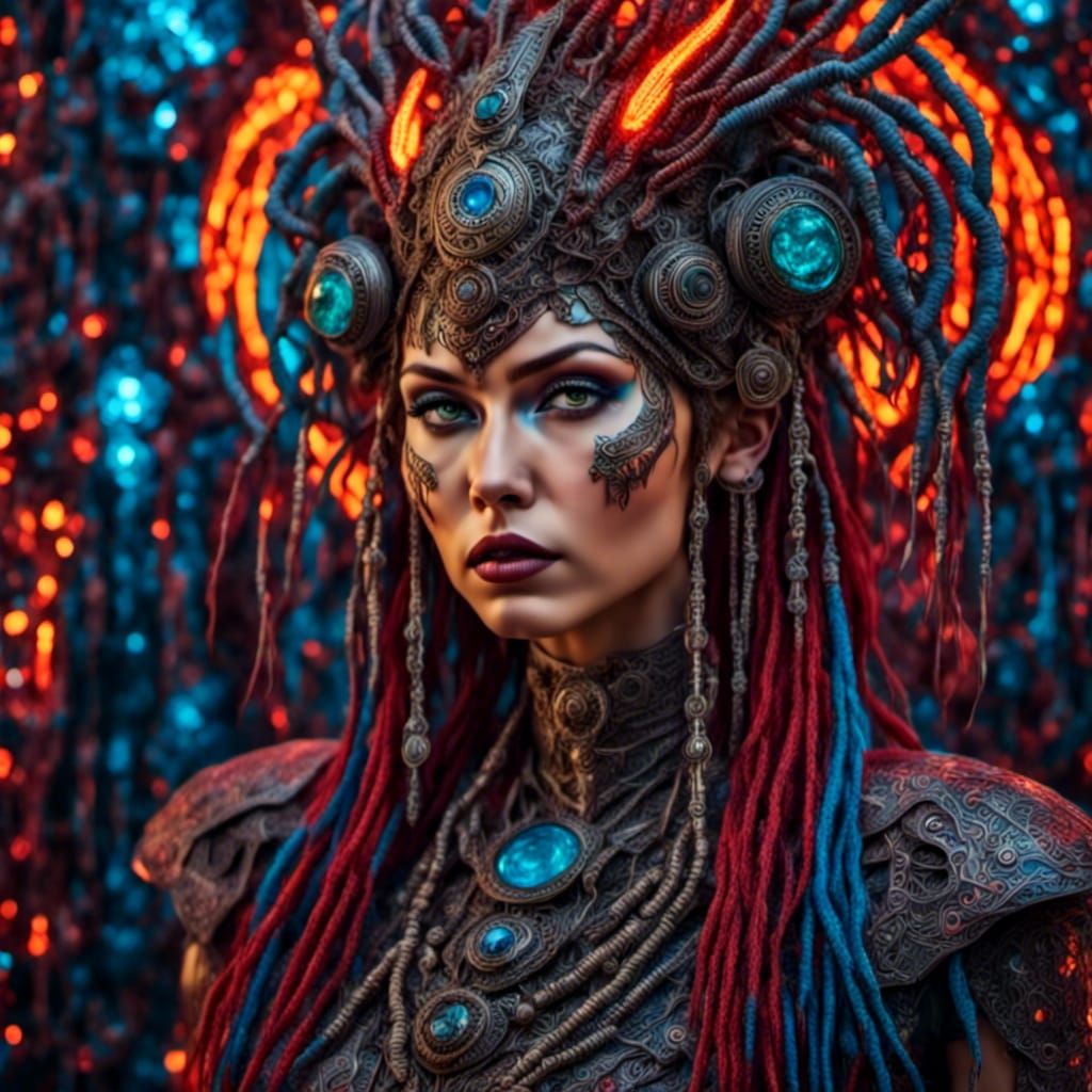 Cyberpunk Siberian Shaman with Glowing Eyes