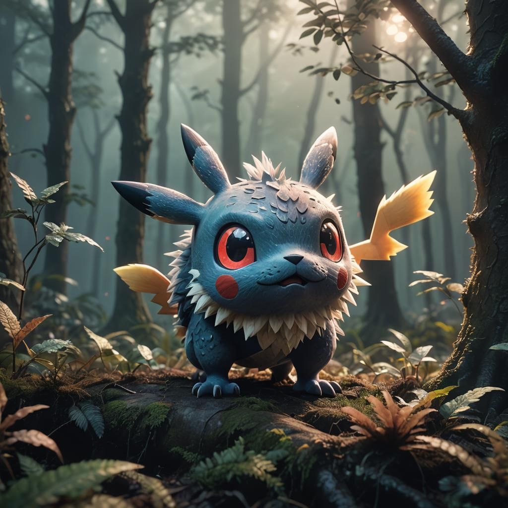 Mystical Pokemon in Misty Forest: Hyperrealistic Digital Art