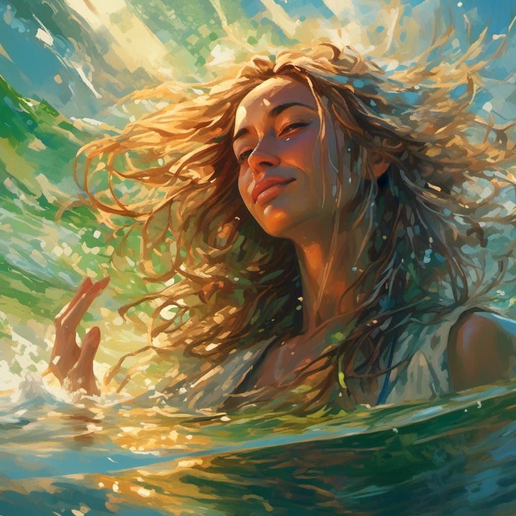 Woman with Flowing Hair in Bright Sunshine