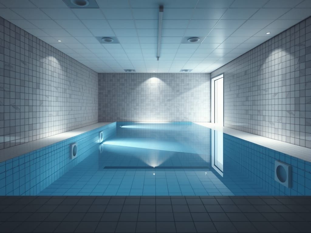 Dark Tiled Pool Room with HVAC Entrance