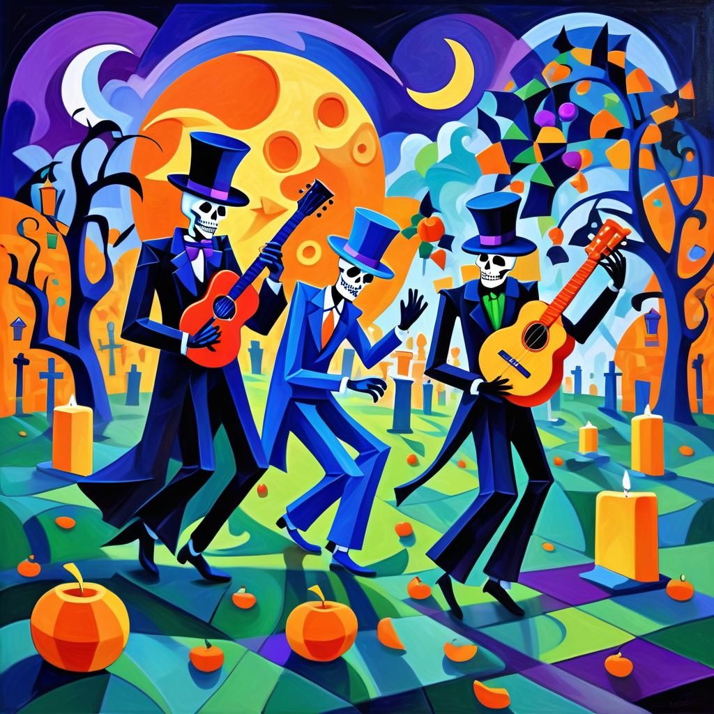 Day of the Dead Celebration in Cubist Style