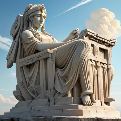 Anime-Style Athens with Parthenon and Athena Statue