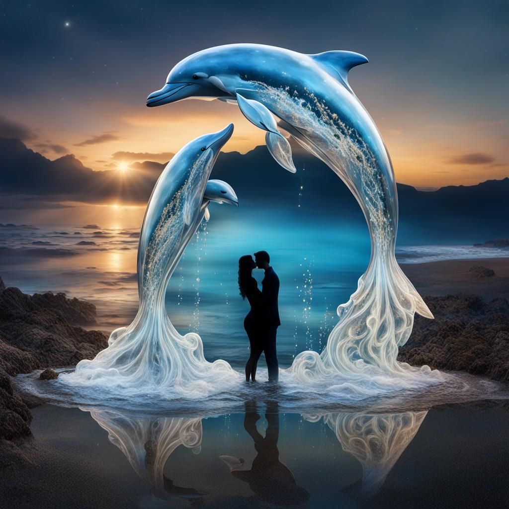 Surreal Beach Scene with Water Angels