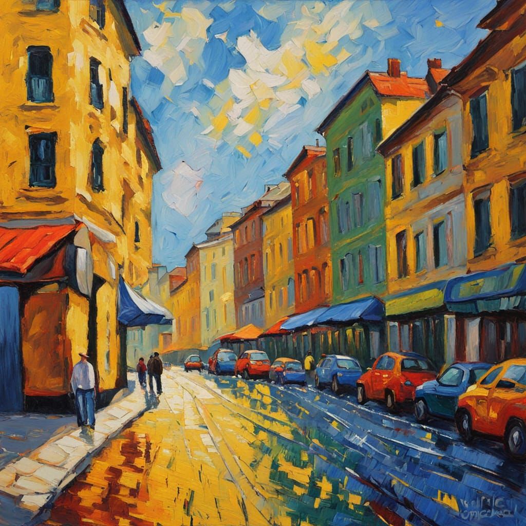 Vibrant Craiova, Romania in Neo-Expressionist Oil Painting S...