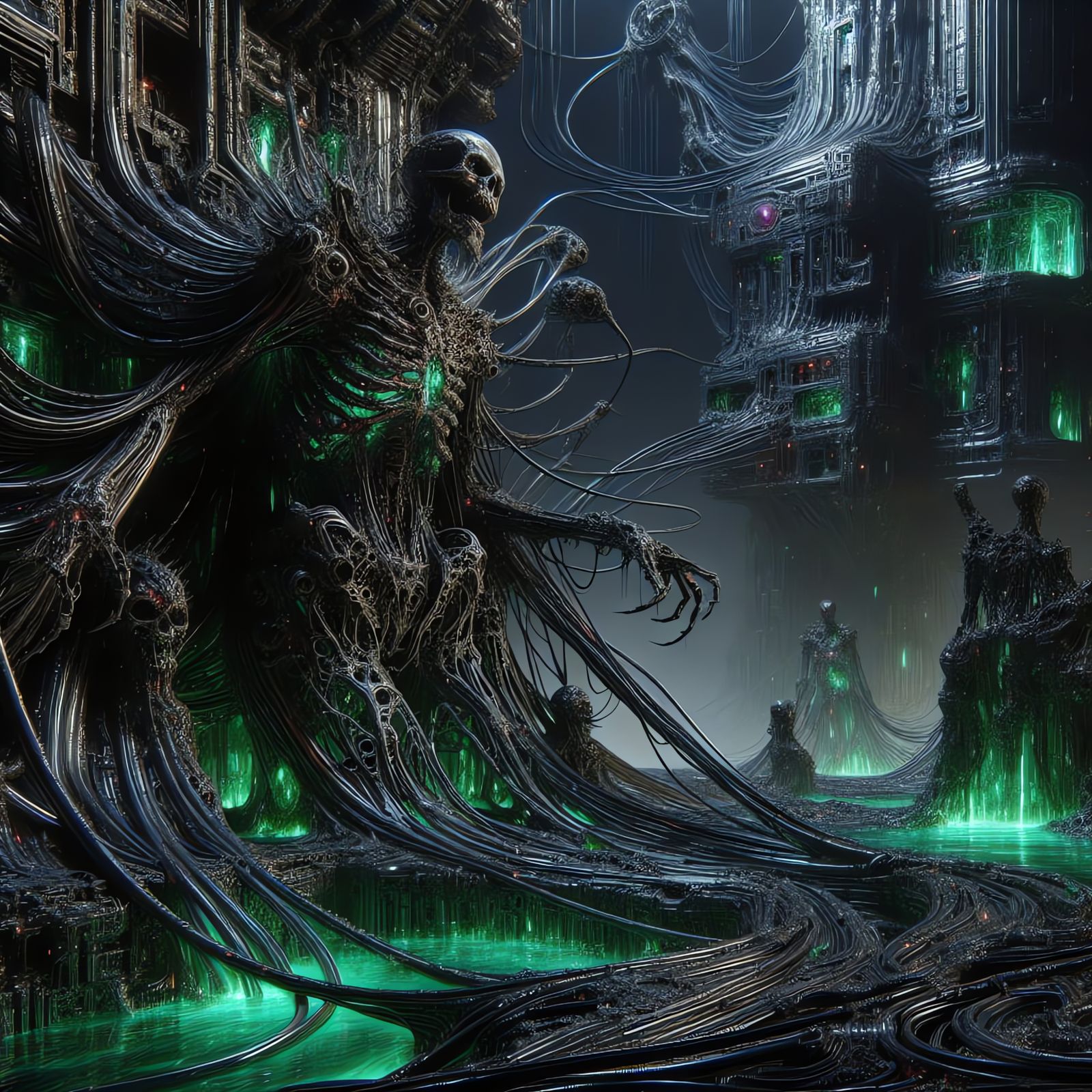 Dark Biomechanical Nightmare in Cyberpunk Style